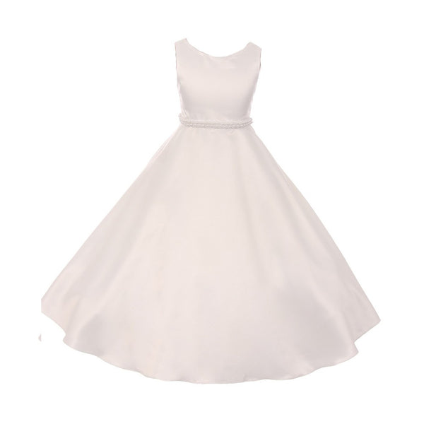 Kids Dream Big Girls Ivory A-Line Satin Pearl Trim Communion Dress 8-16 - SophiasStyle.com
